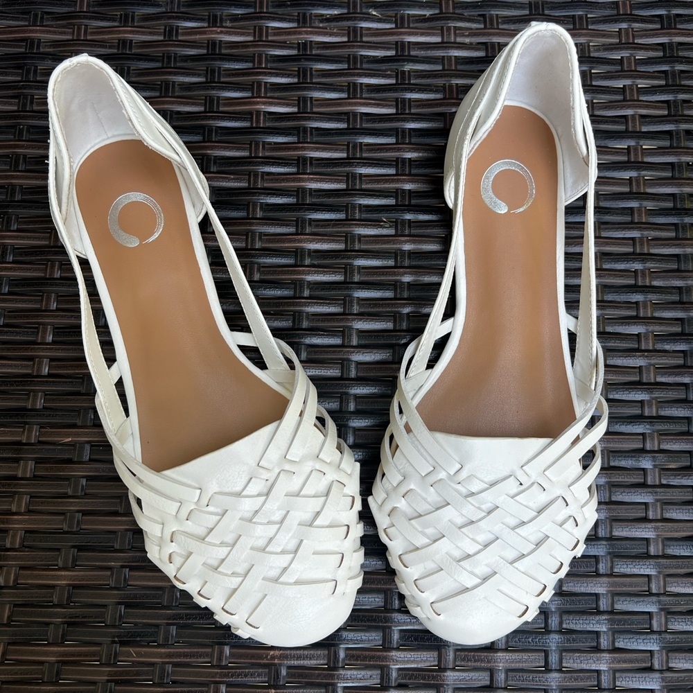White Woven Flats